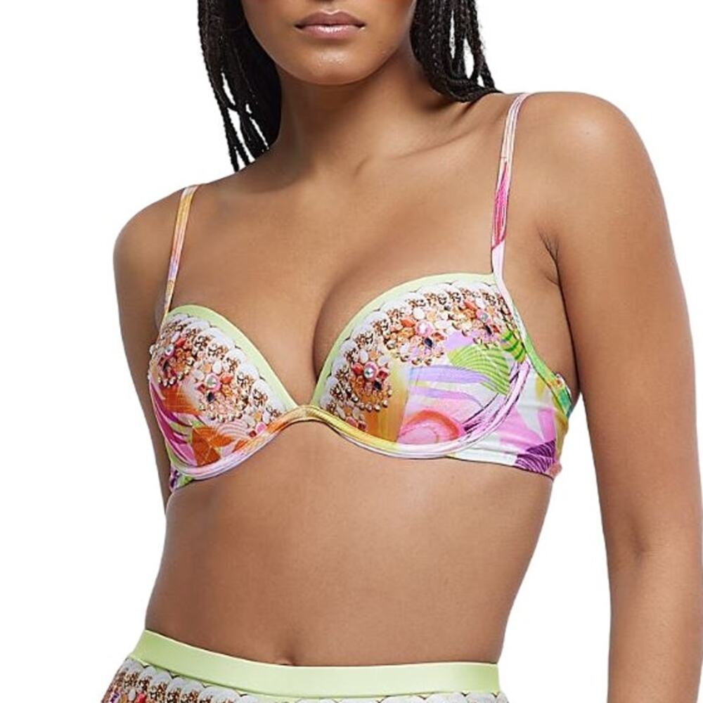 River Island Yellow Embellished Balconette Bikini Top NWOT Size 4 US